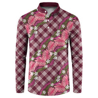 Polynesian Monstera Tiare Floral Button Sweatshirt Fuchsia Tropical Plaid - Polynesian Pride