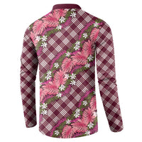 Polynesian Monstera Tiare Floral Button Sweatshirt Fuchsia Tropical Plaid - Polynesian Pride