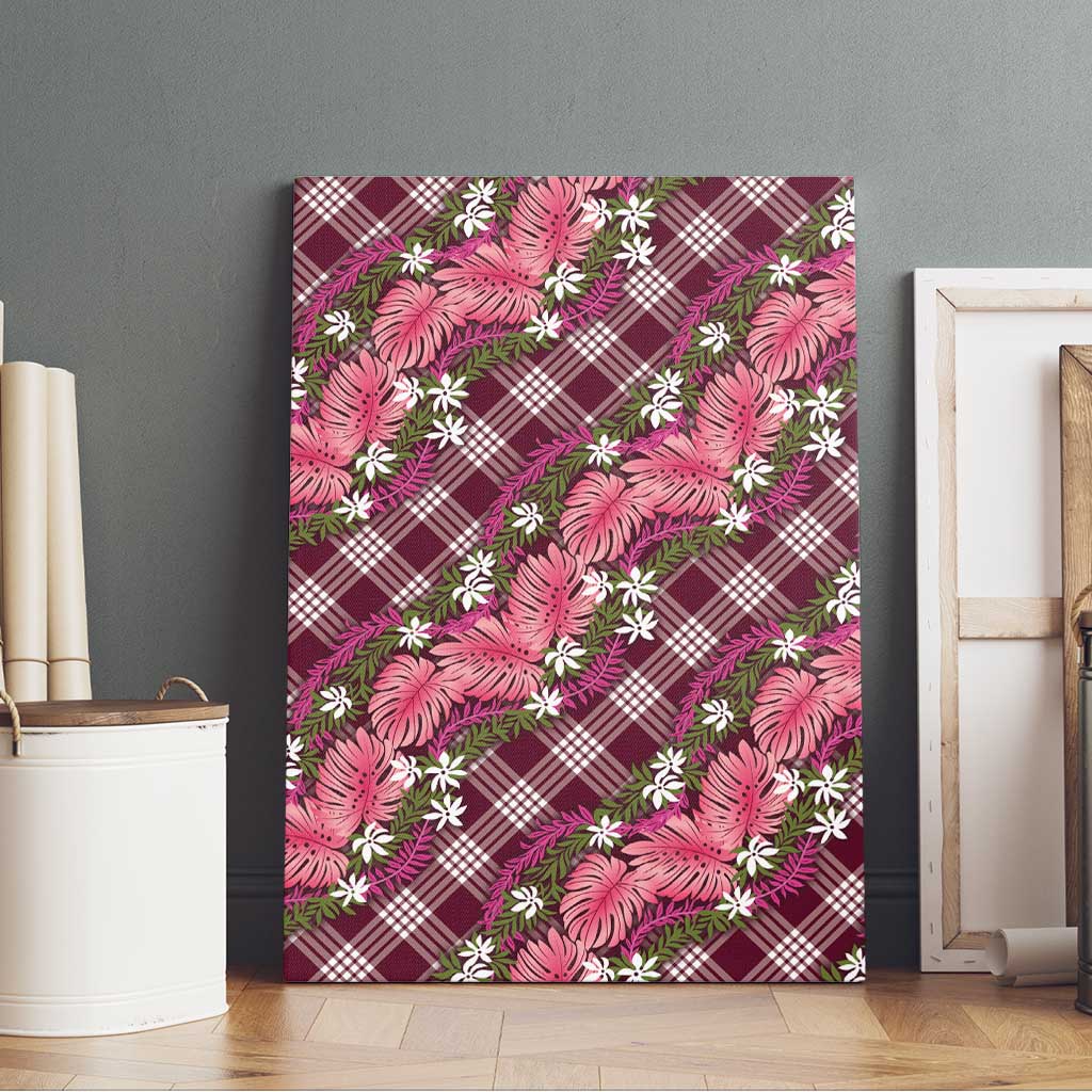Polynesian Monstera Tiare Floral Canvas Wall Art Fuchsia Tropical Plaid - Polynesian Pride