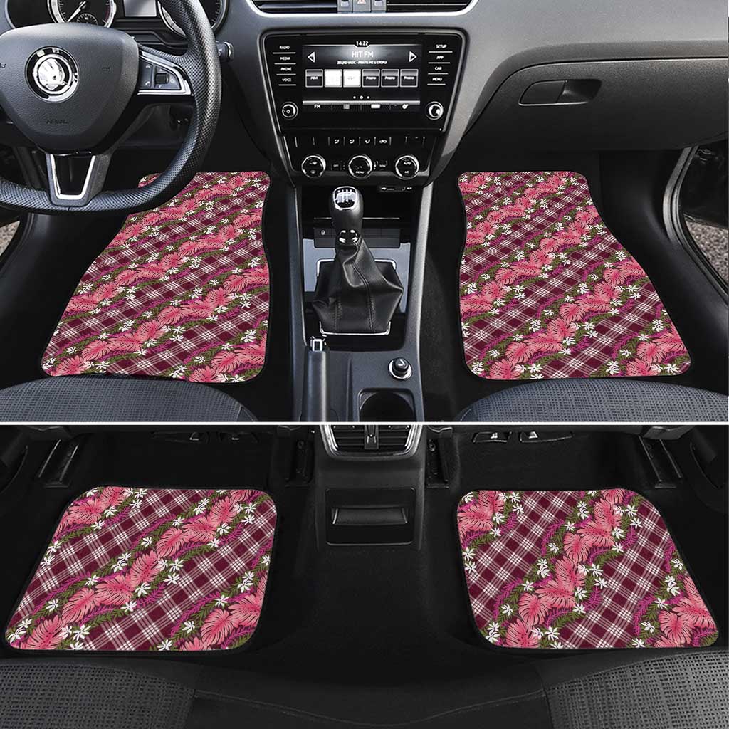 Polynesian Monstera Tiare Floral Car Mats Fuchsia Tropical Plaid - Polynesian Pride