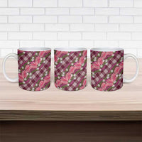 Polynesian Monstera Tiare Floral Ceramic Mug Fuchsia Tropical Plaid - Polynesian Pride