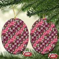 Polynesian Monstera Tiare Floral Ceramic Ornament Fuchsia Tropical Plaid - Polynesian Pride