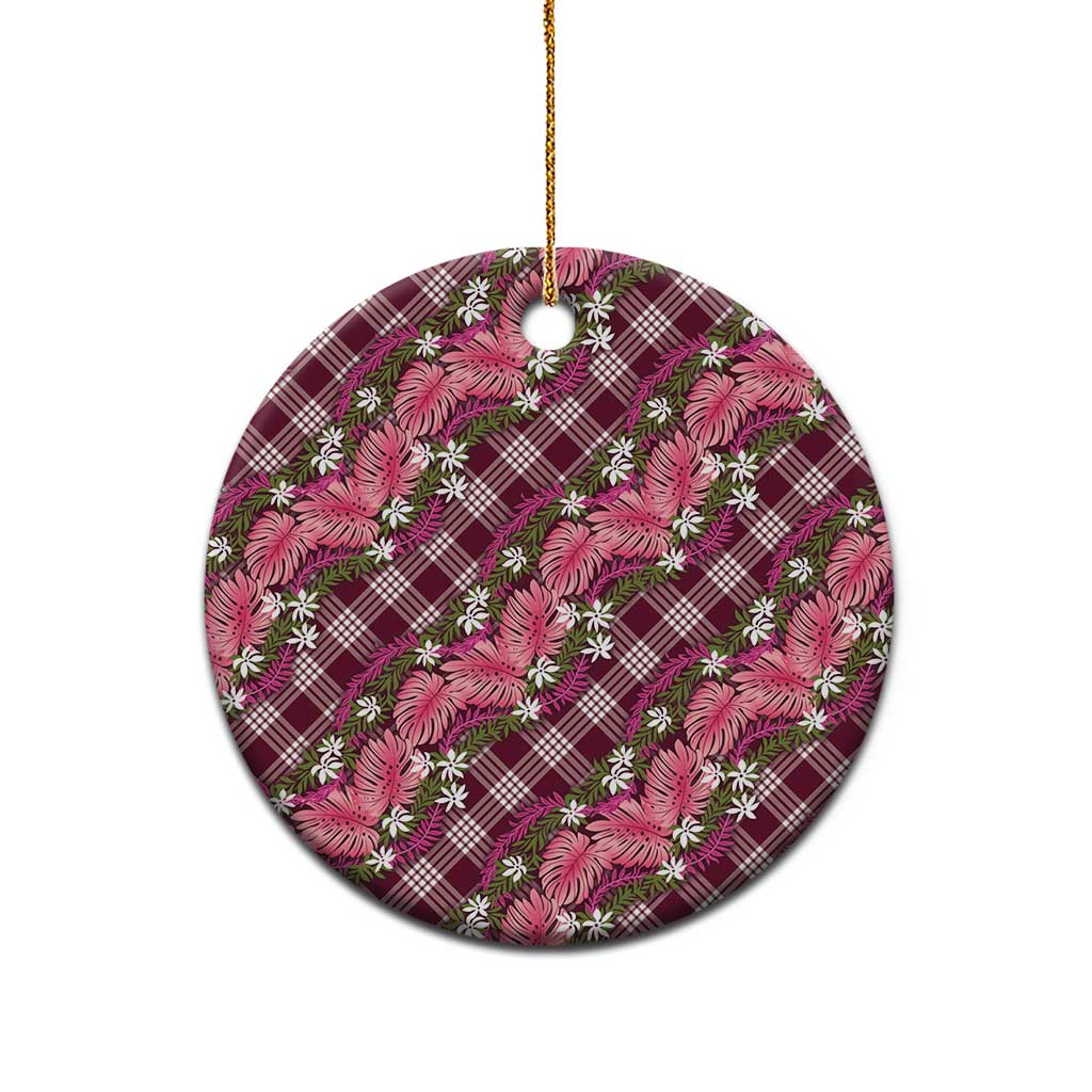 Polynesian Monstera Tiare Floral Ceramic Ornament Fuchsia Tropical Plaid - Polynesian Pride