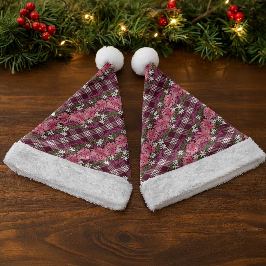 Polynesian Monstera Tiare Floral Christmas Santa Hat Fuchsia Tropical Plaid - Polynesian Pride