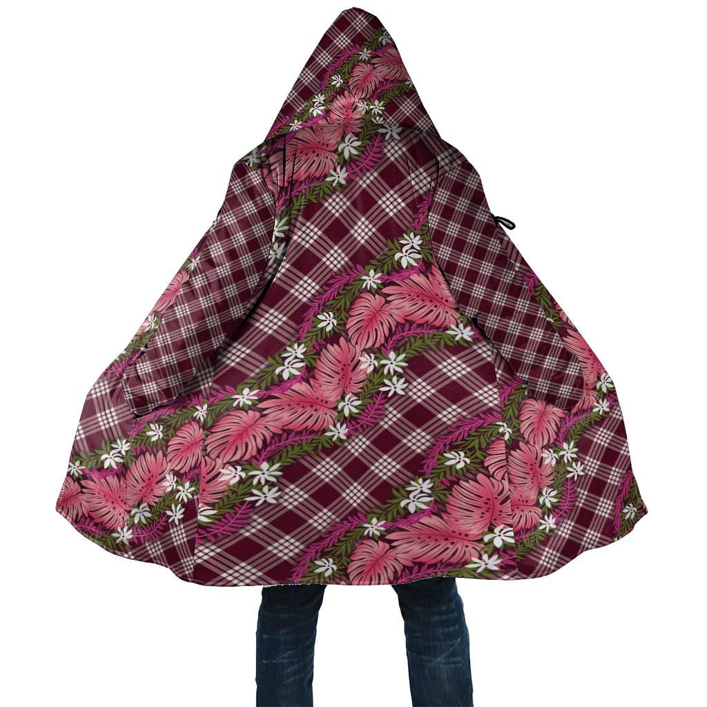 Polynesian Monstera Tiare Floral Cloak Fuchsia Tropical Plaid - Polynesian Pride