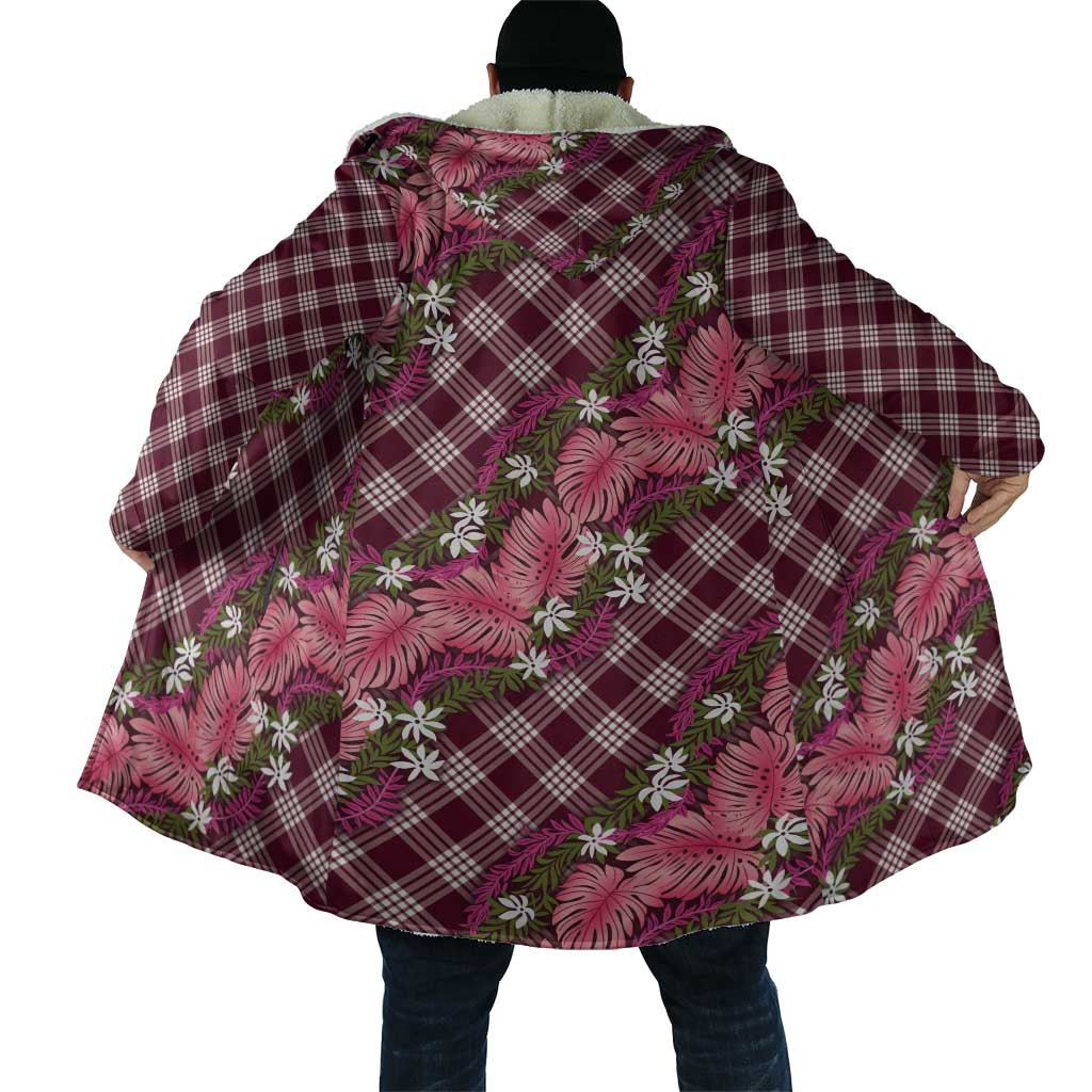 Polynesian Monstera Tiare Floral Cloak Fuchsia Tropical Plaid - Polynesian Pride