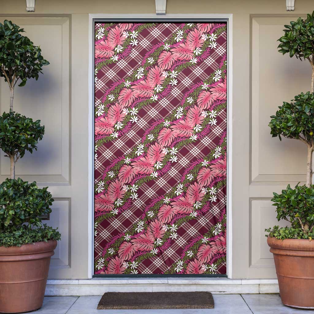 Polynesian Monstera Tiare Floral Door Cover Fuchsia Tropical Plaid - Polynesian Pride