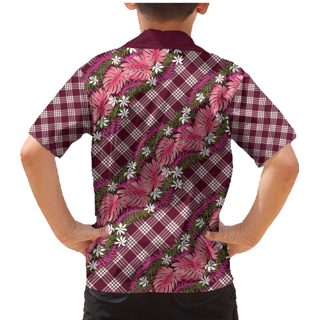 Polynesian Monstera Tiare Floral Family Matching Mermaid Dress and Hawaiian Shirt Fuchsia Tropical Plaid - Polynesian Pride