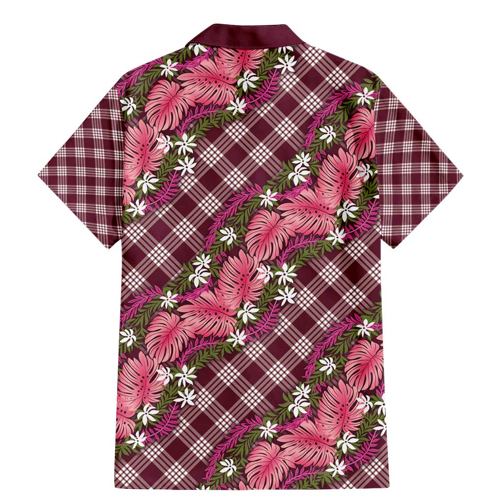 Polynesian Monstera Tiare Floral Family Matching Mermaid Dress and Hawaiian Shirt Fuchsia Tropical Plaid - Polynesian Pride