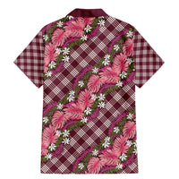 Polynesian Monstera Tiare Floral Family Matching Mermaid Dress and Hawaiian Shirt Fuchsia Tropical Plaid - Polynesian Pride