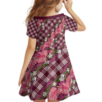 Polynesian Monstera Tiare Floral Family Matching Puletasi and Hawaiian Shirt Fuchsia Tropical Plaid - Polynesian Pride