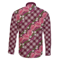Polynesian Monstera Tiare Floral Family Matching Puletasi and Hawaiian Shirt Fuchsia Tropical Plaid - Polynesian Pride