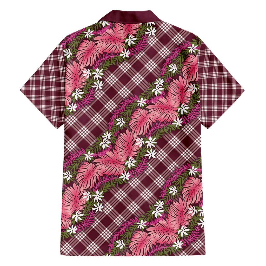Polynesian Monstera Tiare Floral Family Matching Short Sleeve Bodycon Dress and Hawaiian Shirt Fuchsia Tropical Plaid - Polynesian Pride