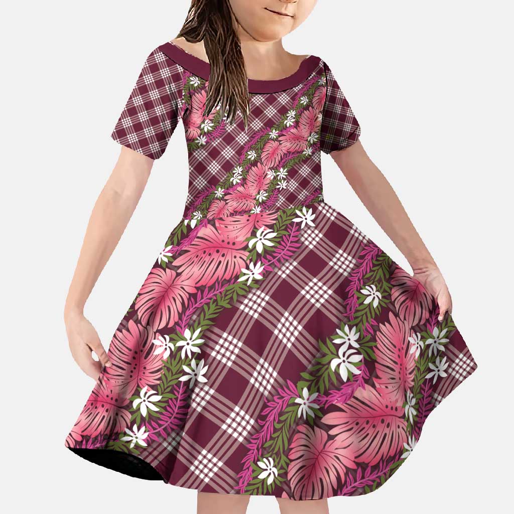 Polynesian Monstera Tiare Floral Family Matching Summer Maxi Dress and Hawaiian Shirt Fuchsia Tropical Plaid - Polynesian Pride