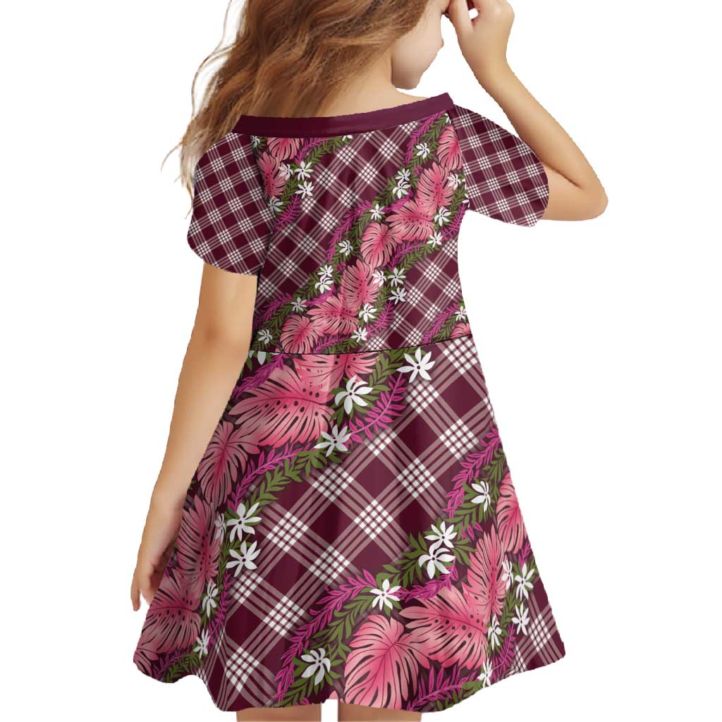 Polynesian Monstera Tiare Floral Family Matching Summer Maxi Dress and Hawaiian Shirt Fuchsia Tropical Plaid - Polynesian Pride