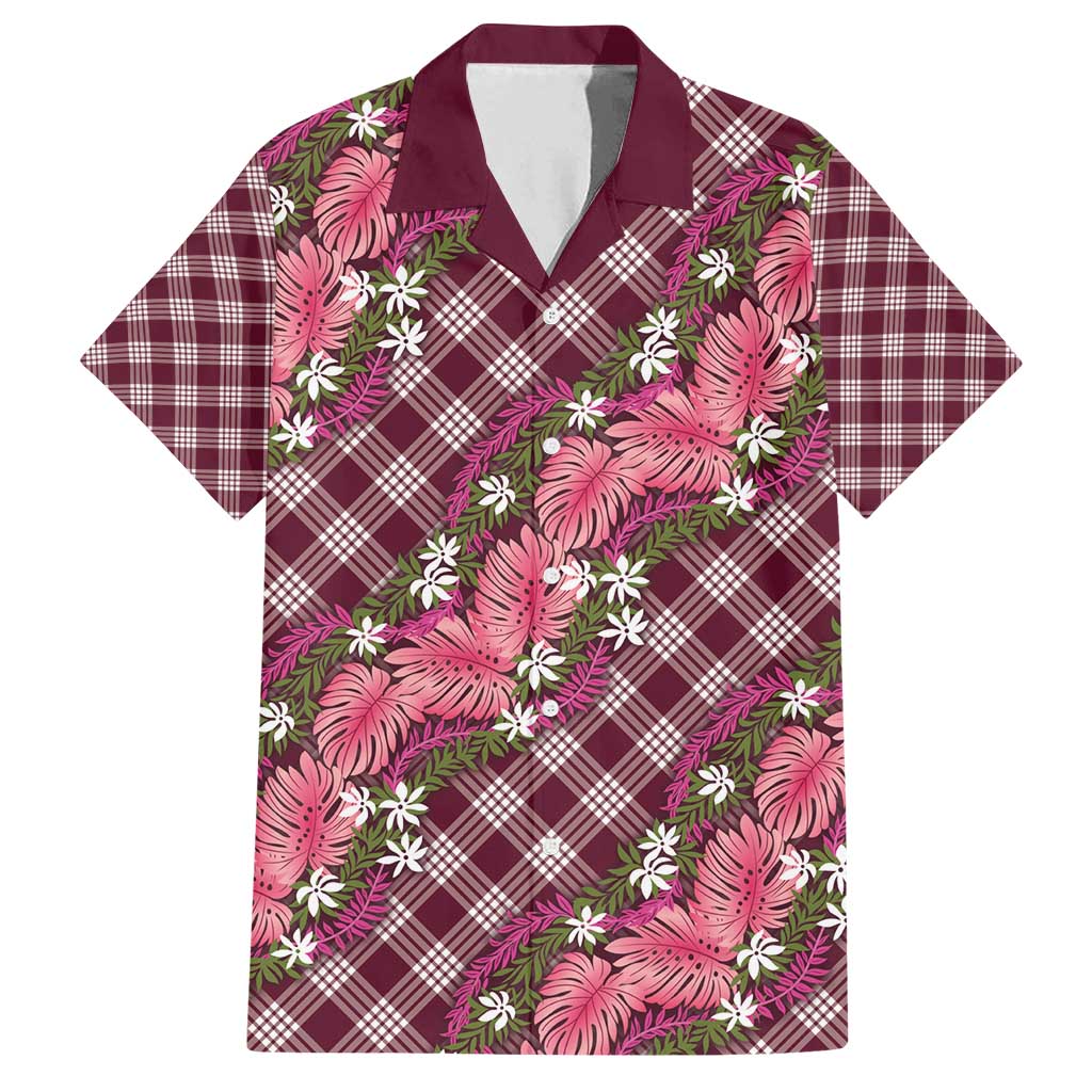 Polynesian Monstera Tiare Floral Family Matching Summer Maxi Dress and Hawaiian Shirt Fuchsia Tropical Plaid - Polynesian Pride