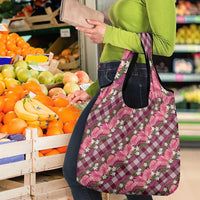 Polynesian Monstera Tiare Floral Grocery Bag Fuchsia Tropical Plaid - Polynesian Pride