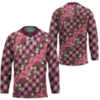 Polynesian Monstera Tiare Floral Hockey Jersey Fuchsia Tropical Plaid - Polynesian Pride