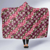 Polynesian Monstera Tiare Floral Hooded Blanket Fuchsia Tropical Plaid - Polynesian Pride