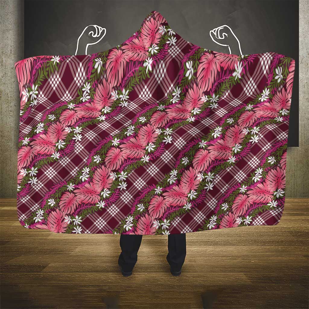 Polynesian Monstera Tiare Floral Hooded Blanket Fuchsia Tropical Plaid - Polynesian Pride
