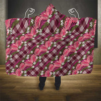 Polynesian Monstera Tiare Floral Hooded Blanket Fuchsia Tropical Plaid - Polynesian Pride
