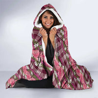 Polynesian Monstera Tiare Floral Hooded Blanket Fuchsia Tropical Plaid - Polynesian Pride