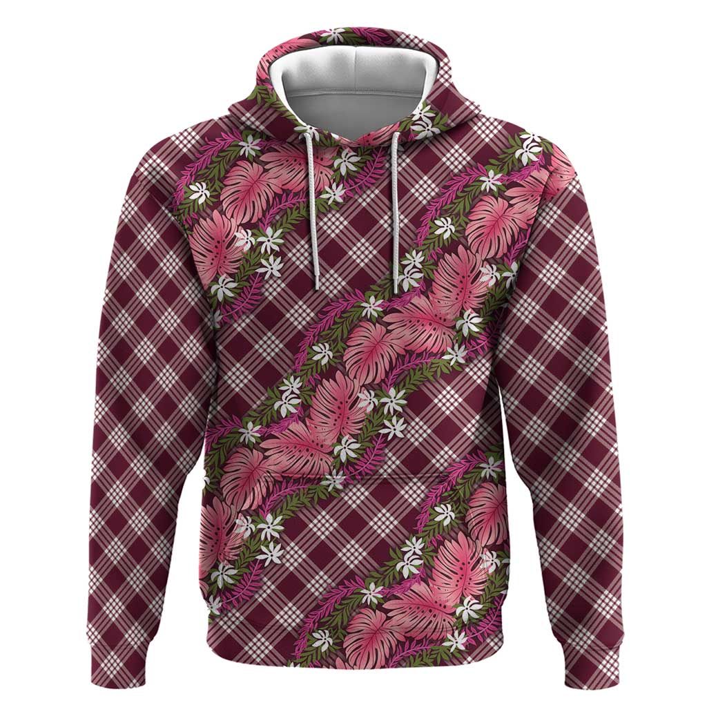 Polynesian Monstera Tiare Floral Hoodie Fuchsia Tropical Plaid - Polynesian Pride