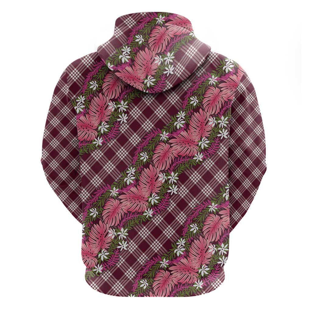 Polynesian Monstera Tiare Floral Hoodie Fuchsia Tropical Plaid - Polynesian Pride