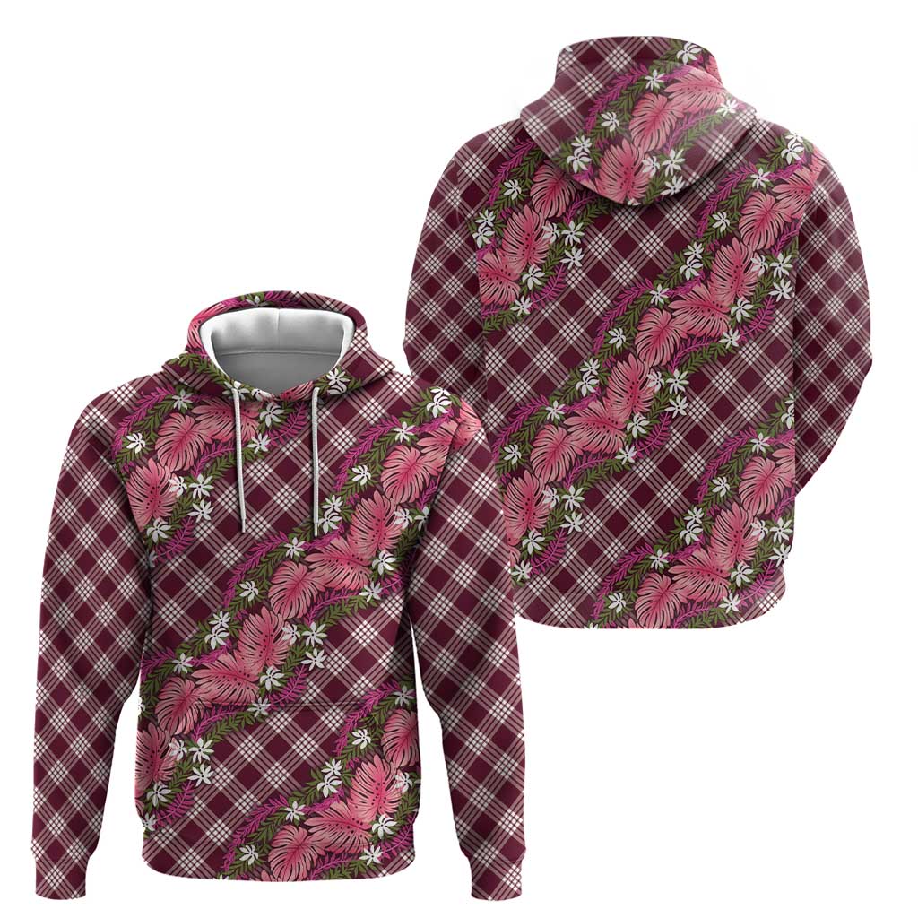 Polynesian Monstera Tiare Floral Hoodie Fuchsia Tropical Plaid - Polynesian Pride