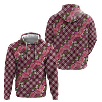 Polynesian Monstera Tiare Floral Hoodie Fuchsia Tropical Plaid - Polynesian Pride