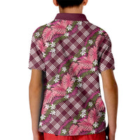 Polynesian Monstera Tiare Floral Kid Polo Shirt Fuchsia Tropical Plaid - Polynesian Pride
