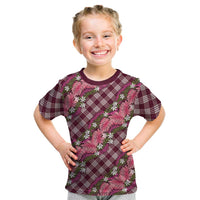 Polynesian Monstera Tiare Floral Kid T Shirt Fuchsia Tropical Plaid - Polynesian Pride