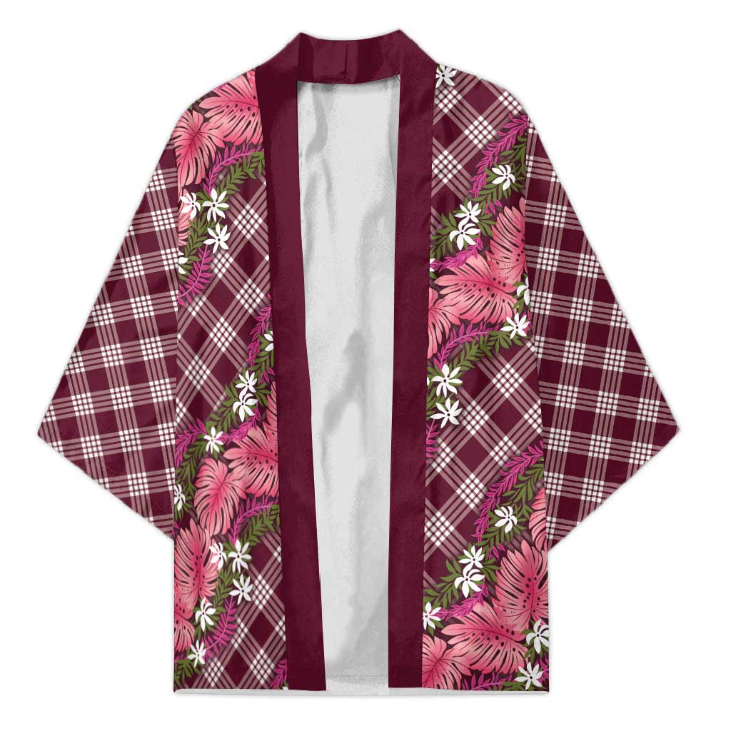 Polynesian Monstera Tiare Floral Kimono Fuchsia Tropical Plaid - Polynesian Pride