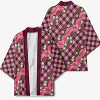 Polynesian Monstera Tiare Floral Kimono Fuchsia Tropical Plaid - Polynesian Pride