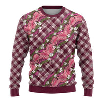 Polynesian Monstera Tiare Floral Ugly Christmas Sweater Fuchsia Tropical Plaid - Polynesian Pride