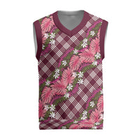 Polynesian Monstera Tiare Floral Christmas Knitted V-Neck Vest Fuchsia Tropical Plaid - Polynesian Pride