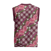 Polynesian Monstera Tiare Floral Christmas Knitted V-Neck Vest Fuchsia Tropical Plaid - Polynesian Pride