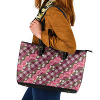 Polynesian Monstera Tiare Floral Leather Tote Bag Fuchsia Tropical Plaid - Polynesian Pride