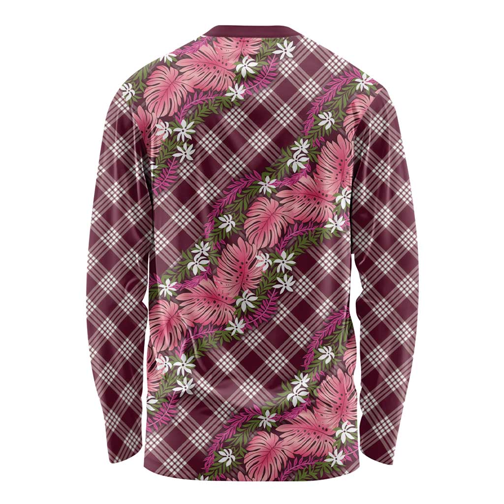 Polynesian Monstera Tiare Floral Long Sleeve Shirt Fuchsia Tropical Plaid - Polynesian Pride