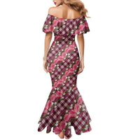 Polynesian Monstera Tiare Floral Mermaid Dress Fuchsia Tropical Plaid - Polynesian Pride