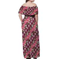 Polynesian Monstera Tiare Floral Off Shoulder Maxi Dress Fuchsia Tropical Plaid - Polynesian Pride
