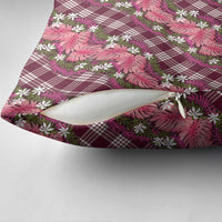Polynesian Monstera Tiare Floral Pillow Cover Fuchsia Tropical Plaid - Polynesian Pride