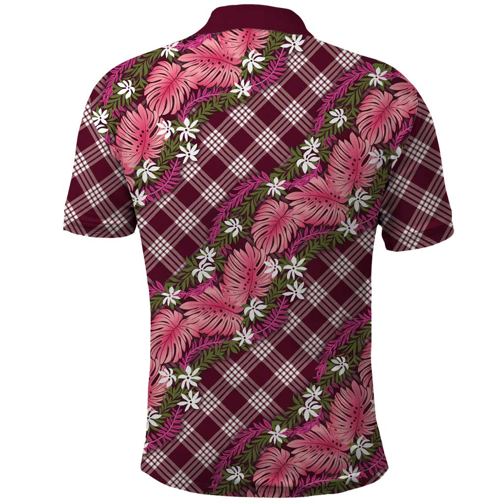 Polynesian Monstera Tiare Floral Polo Shirt Fuchsia Tropical Plaid - Polynesian Pride
