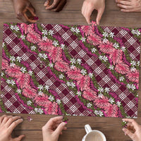 Polynesian Monstera Tiare Floral Puzzle Fuchsia Tropical Plaid - Polynesian Pride