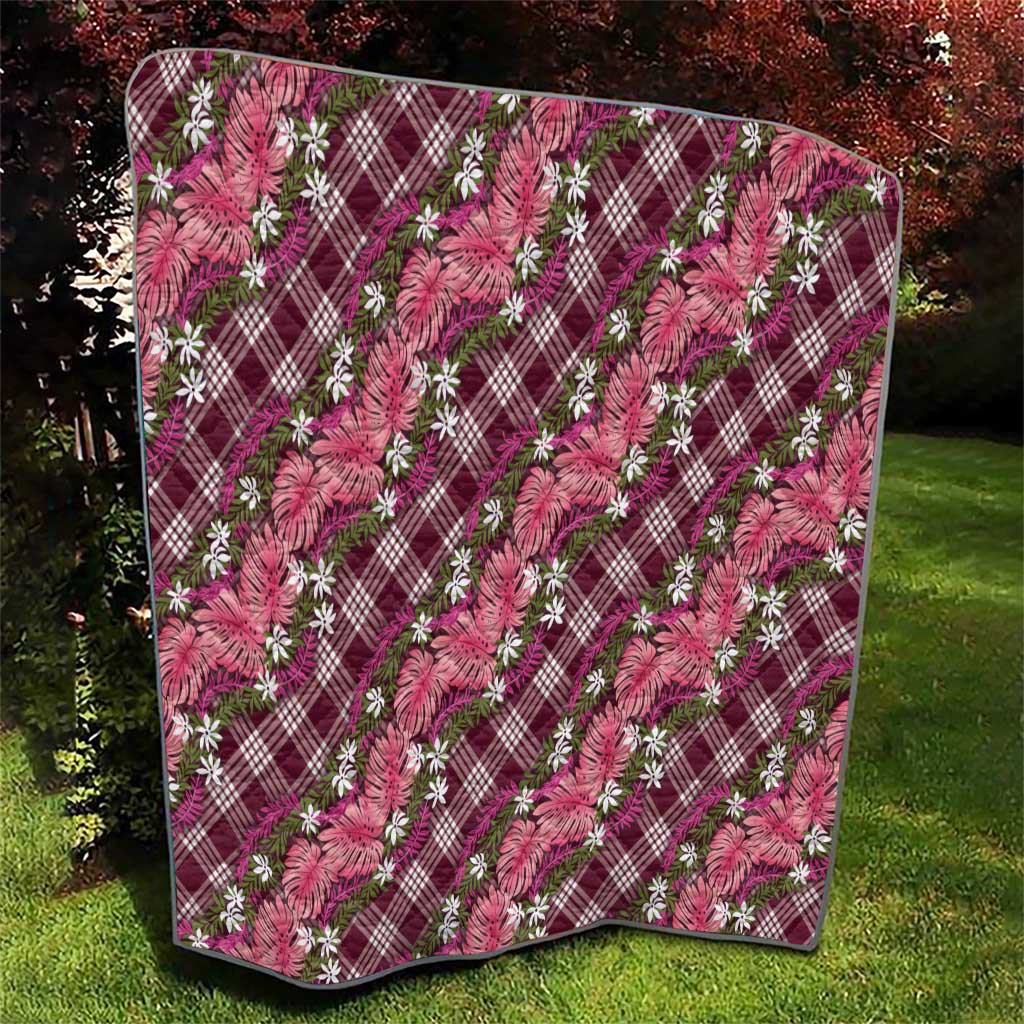 Polynesian Monstera Tiare Floral Quilt Fuchsia Tropical Plaid - Polynesian Pride