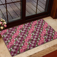 Polynesian Monstera Tiare Floral Rubber Doormat Fuchsia Tropical Plaid - Polynesian Pride