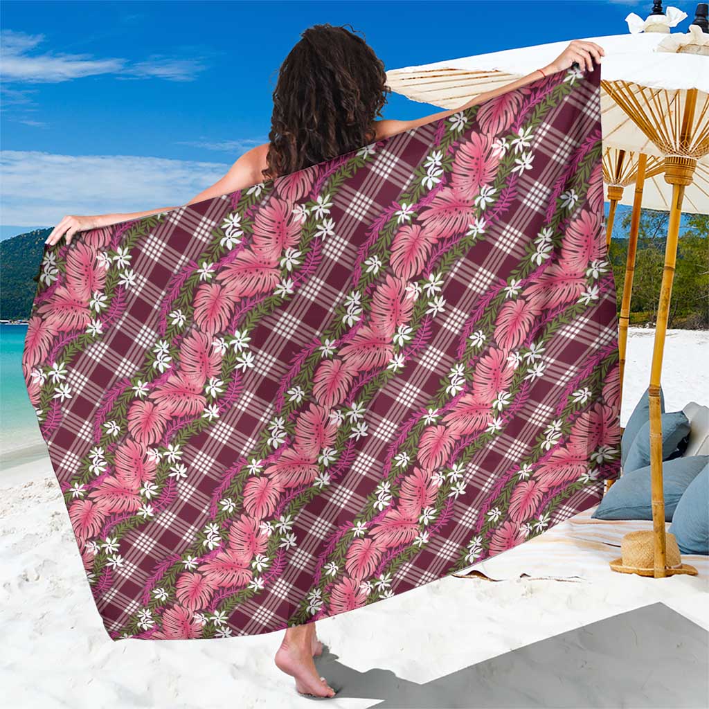 Polynesian Monstera Tiare Floral Sarong Fuchsia Tropical Plaid - Polynesian Pride