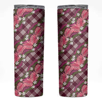 Polynesian Monstera Tiare Floral Skinny Tumbler Fuchsia Tropical Plaid - Polynesian Pride