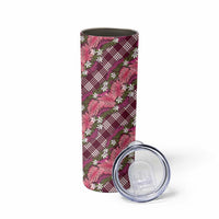 Polynesian Monstera Tiare Floral Skinny Tumbler Fuchsia Tropical Plaid - Polynesian Pride