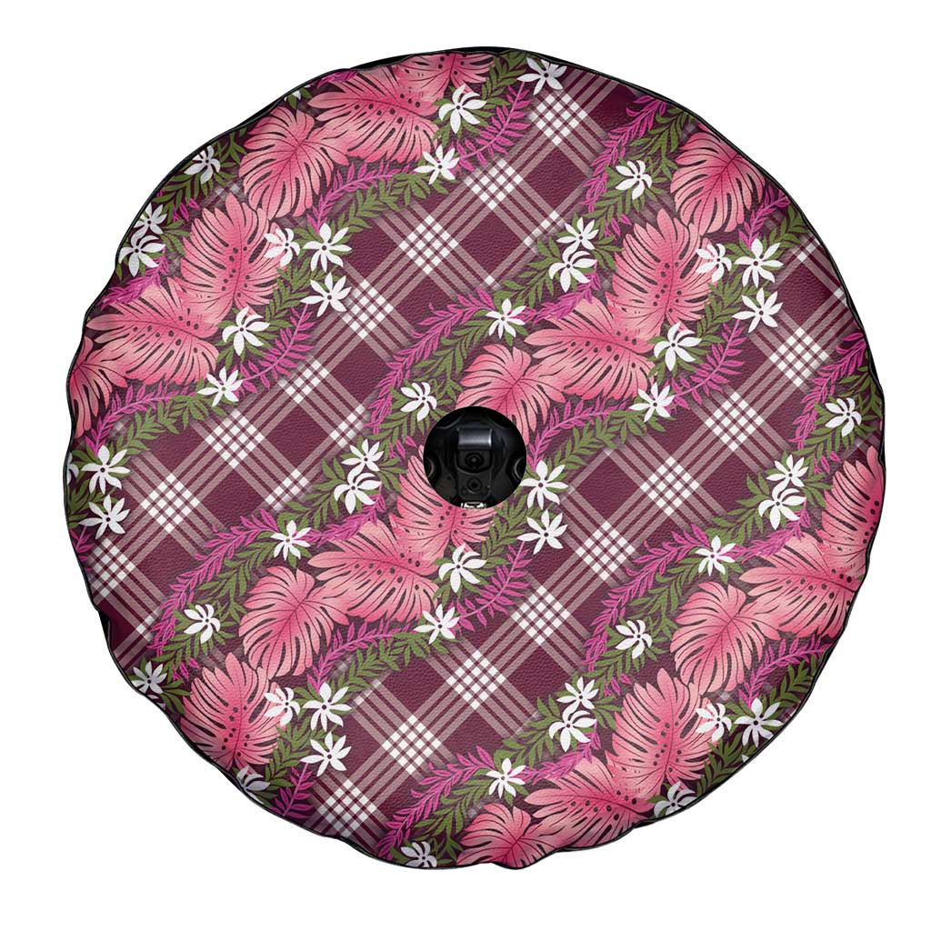 Polynesian Monstera Tiare Floral Spare Tire Cover Fuchsia Tropical Plaid - Polynesian Pride